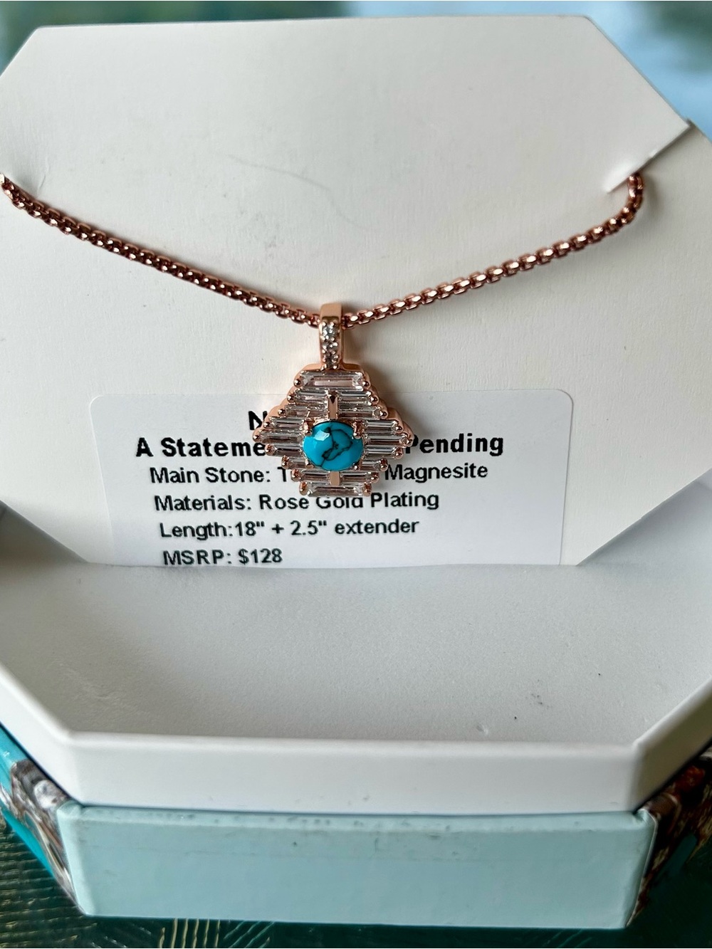 Bomb Party December. Rose Gold Plated Pendant Necklace with Turquoise Magnesite